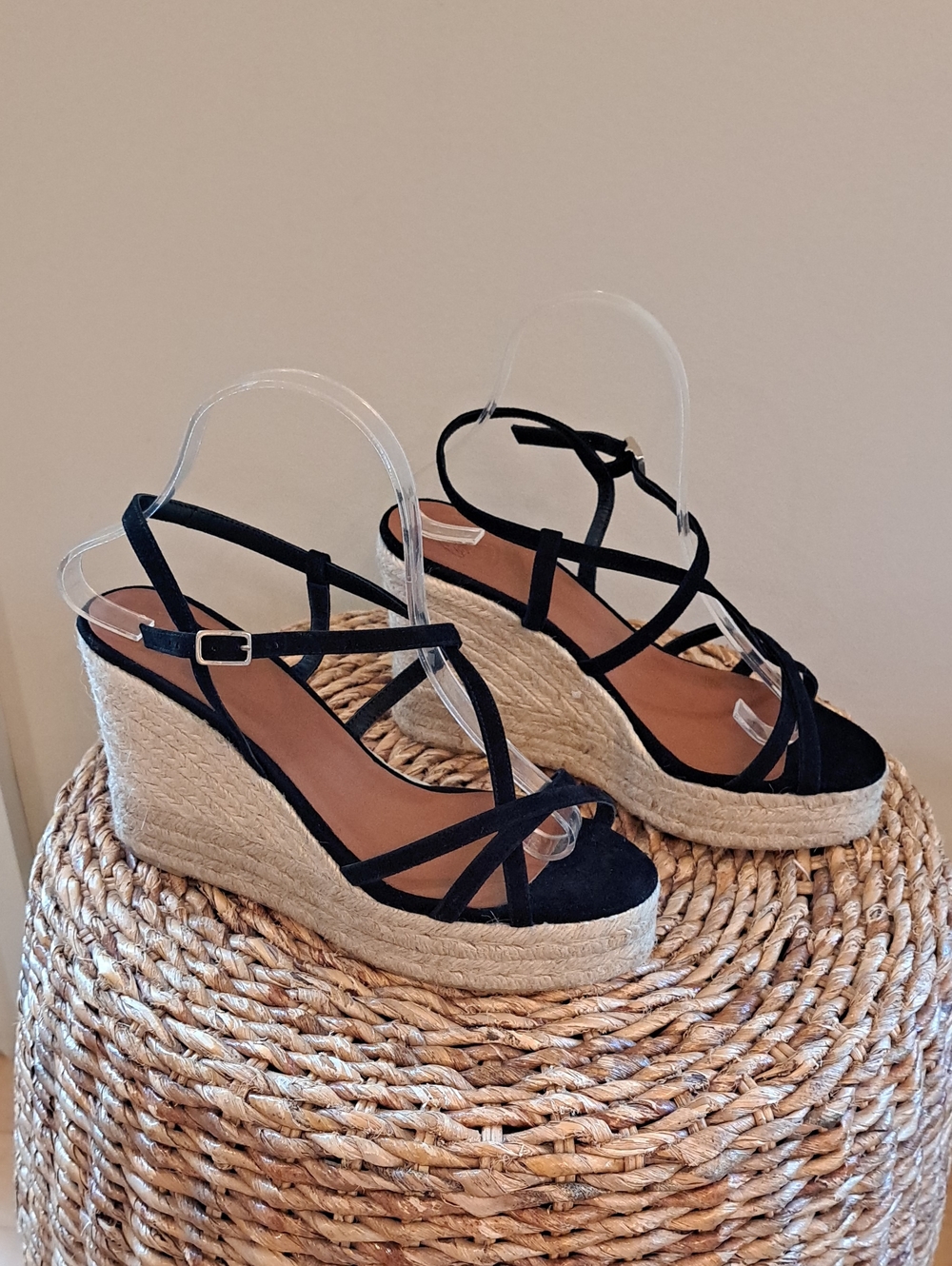 NWOT Castaner Womens Betty Luxury Black Suede Summer 4.25" Espadrille Sandals 40